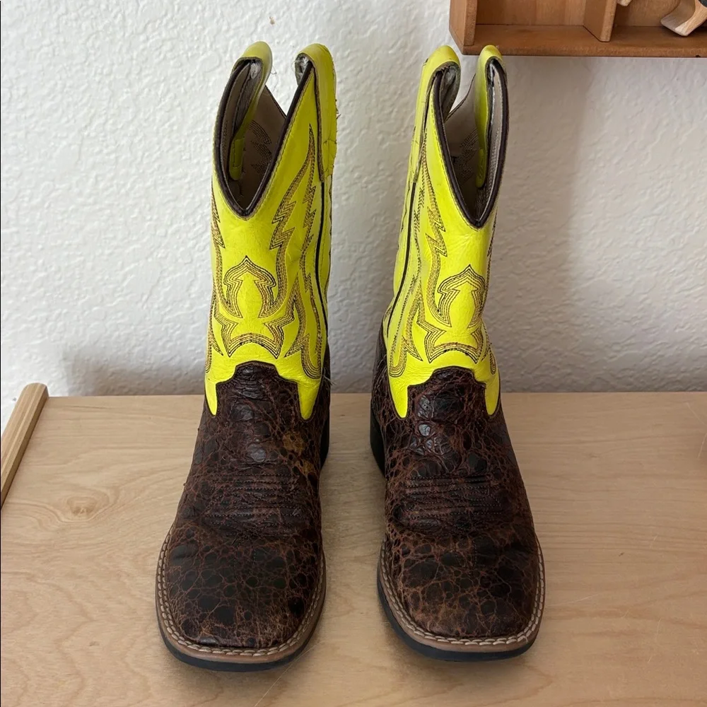 Old West Neon & Brown Leather Cowboy Boots